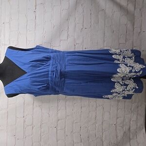 Connected Apparel Blue Butterfly V Neck Sleeveless Dress Womens Size 14W
